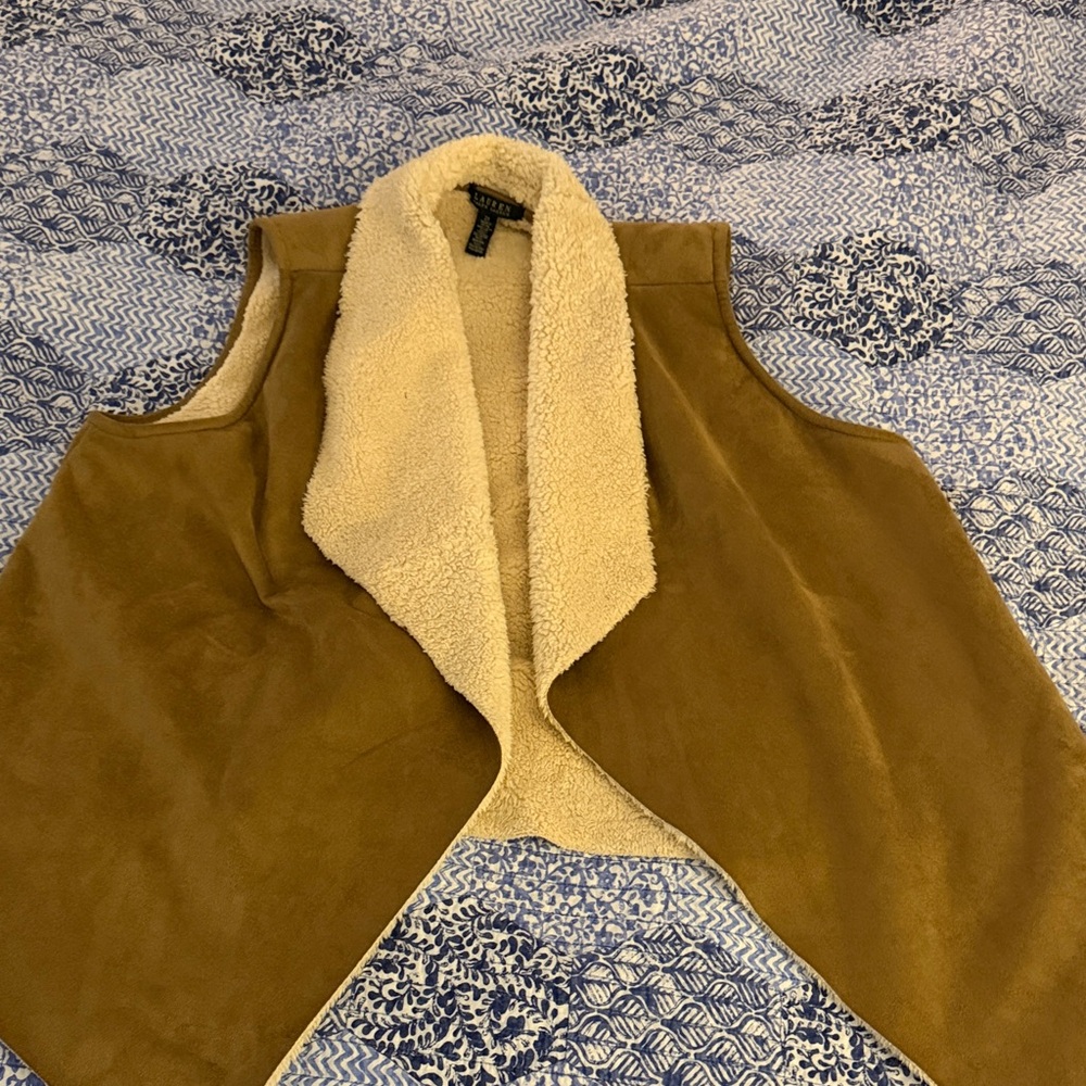 Brown Faux Suede And Sherpa-Lined Vest